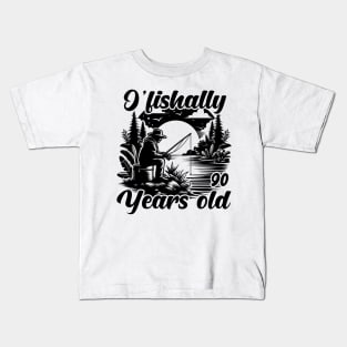 Ofishally 90 Year Old Fishing 90th Birthday Party Fishermen Kids T-Shirt